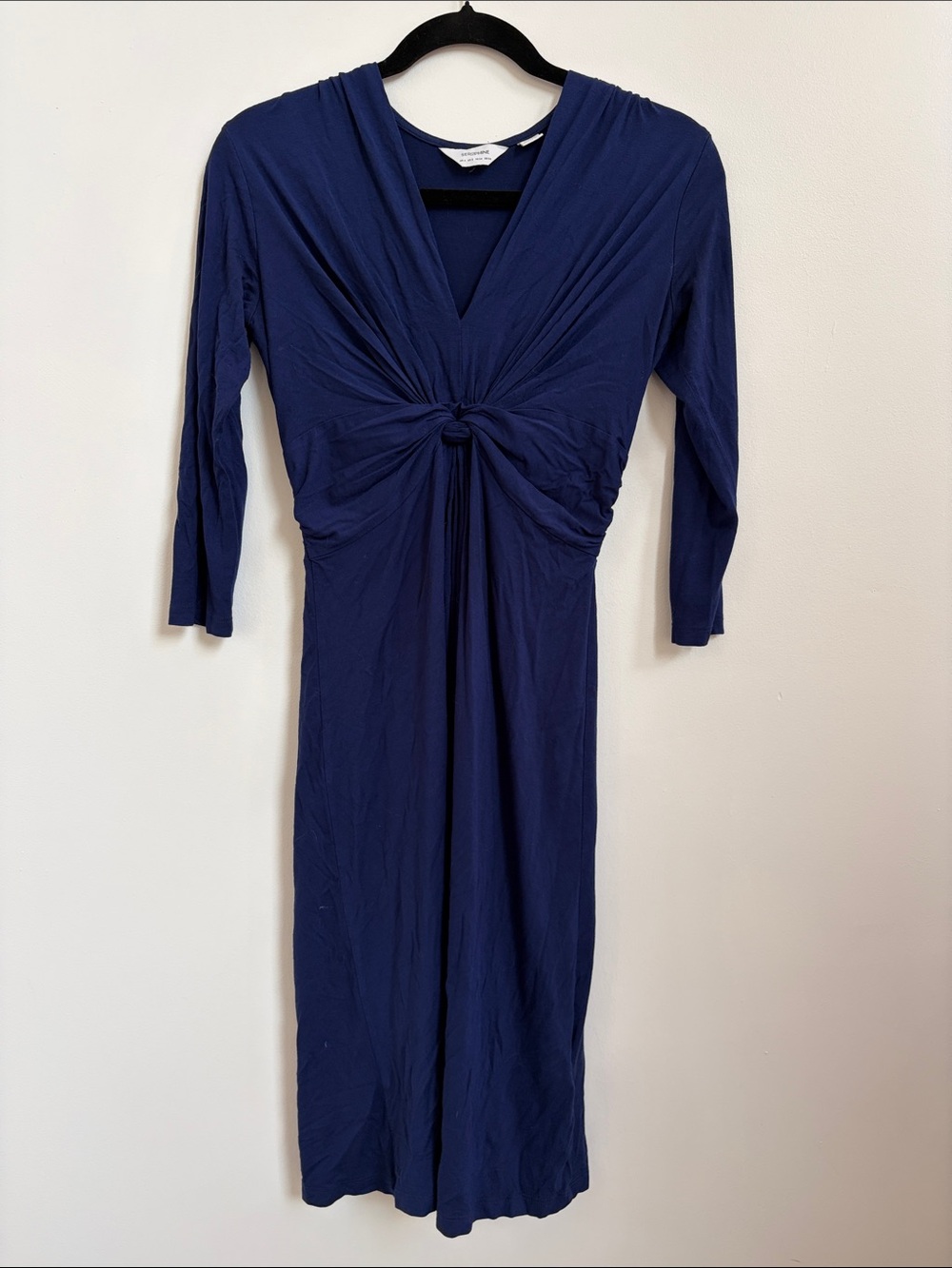 Seraphine Navy Knot-Front Long Sleeve Midi Maternity Dress